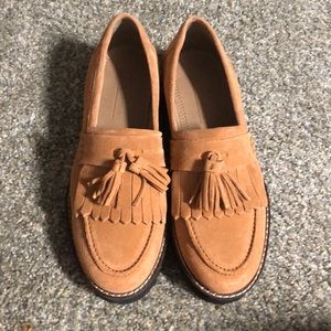 Chunky suede loafers with tassels